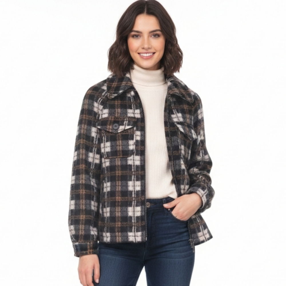 Avec Les Filles Plaid Zip Up Jacket Womens Size Small Outdoor Comfy Pockets